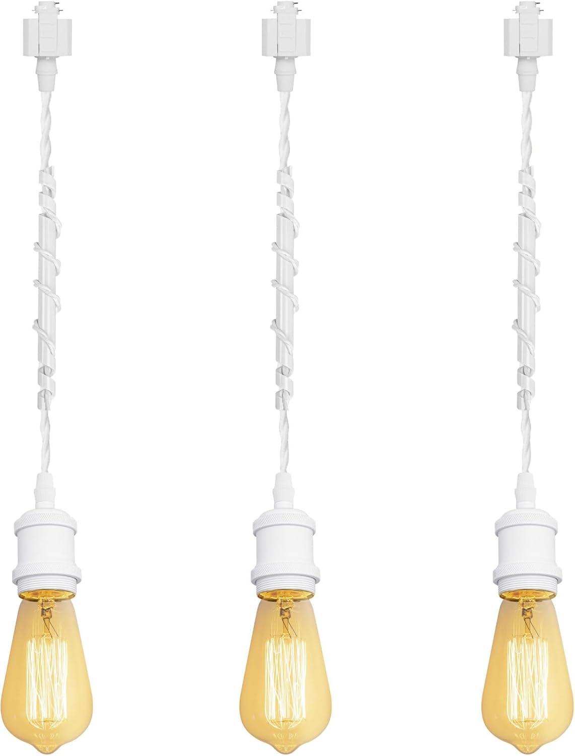 Kiven H-Type Wire Track Light Pendants for Restaurant Decorative Pendant Light Industrial 15.7 Inch Cord Length Black Weave Rope 3 Pack (Bulb Not Included)