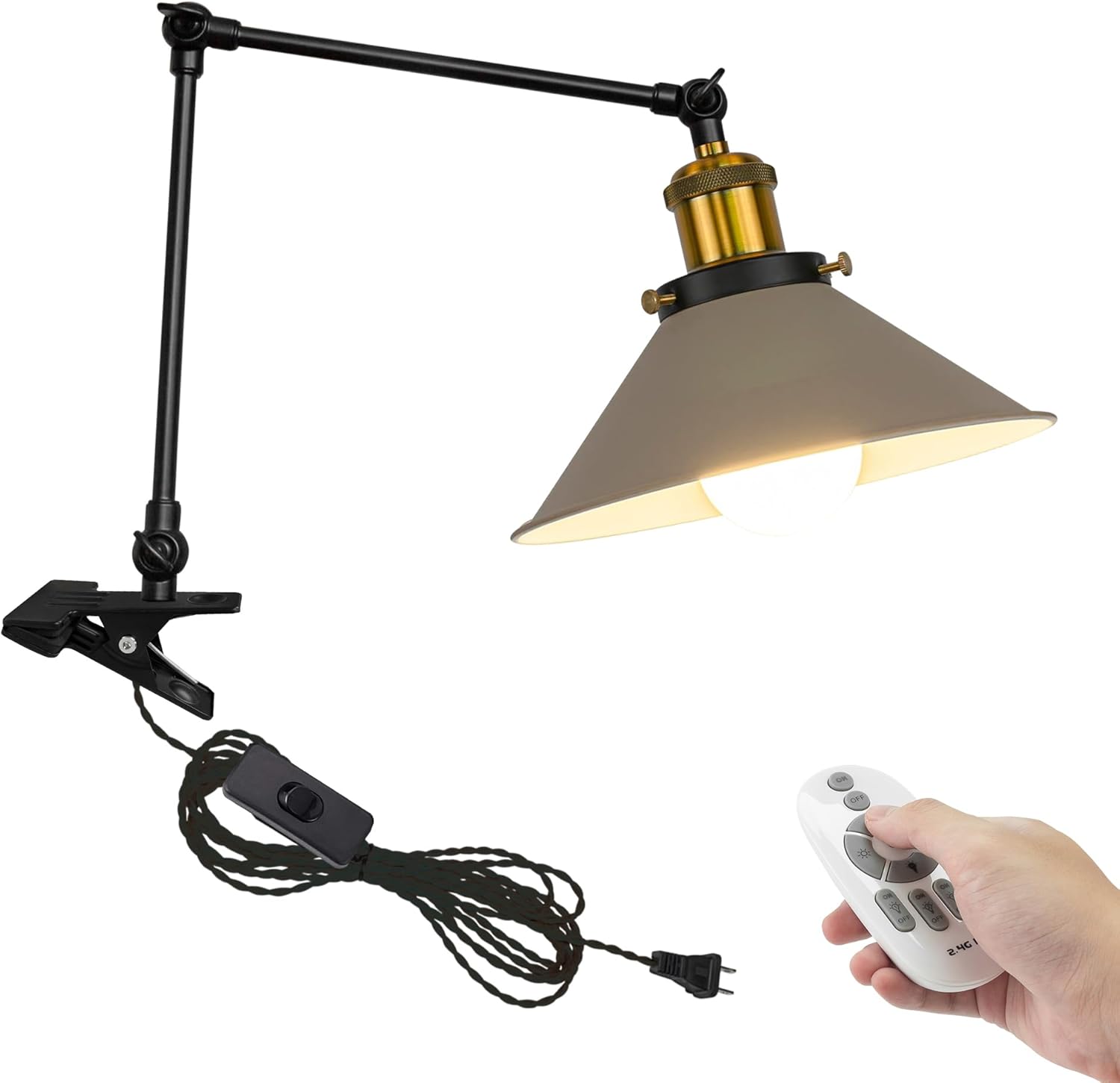Kiven Plug-in Modern Clip-on Desk Lamp, 1-Light Nightstand Lamp with Flexible Arm, 8.2FT Plug in Cord, Decorative Clamp Lamp for Office Home Bookshelf Bedside Green Finish
