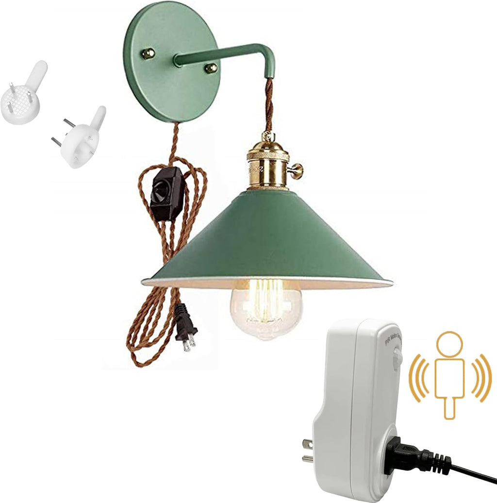Kiven Wall Sconce Green Macaron Lighting Fixture with Plug-in Cord(5.9FT),Dimmable and Timed Wall lamp for Bedroom Bathroom-1 Pack
