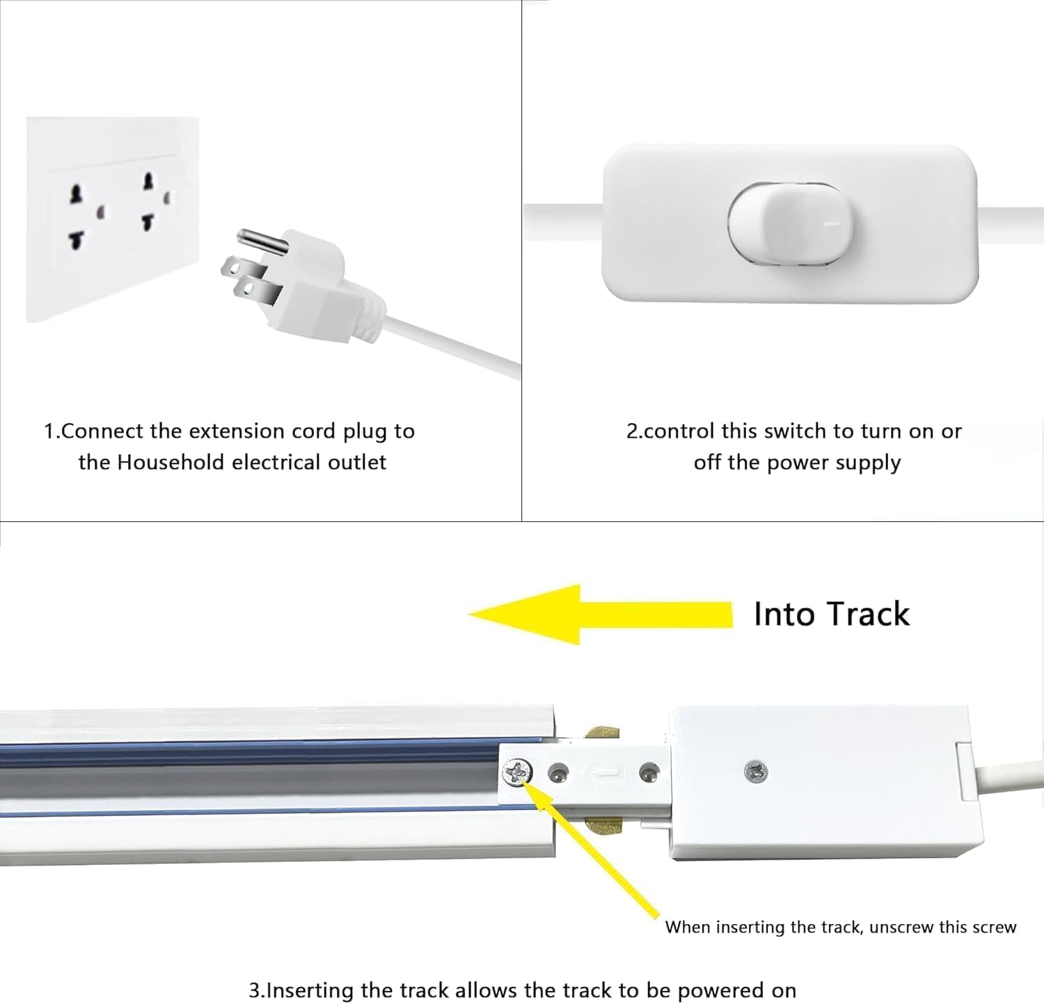 Track Lighting Live End Cord Kit, 9.84FT H Track Live End Feed Connector, Suitable for H Type Single Circuit 3-Wire-1 Track Lighting Systems