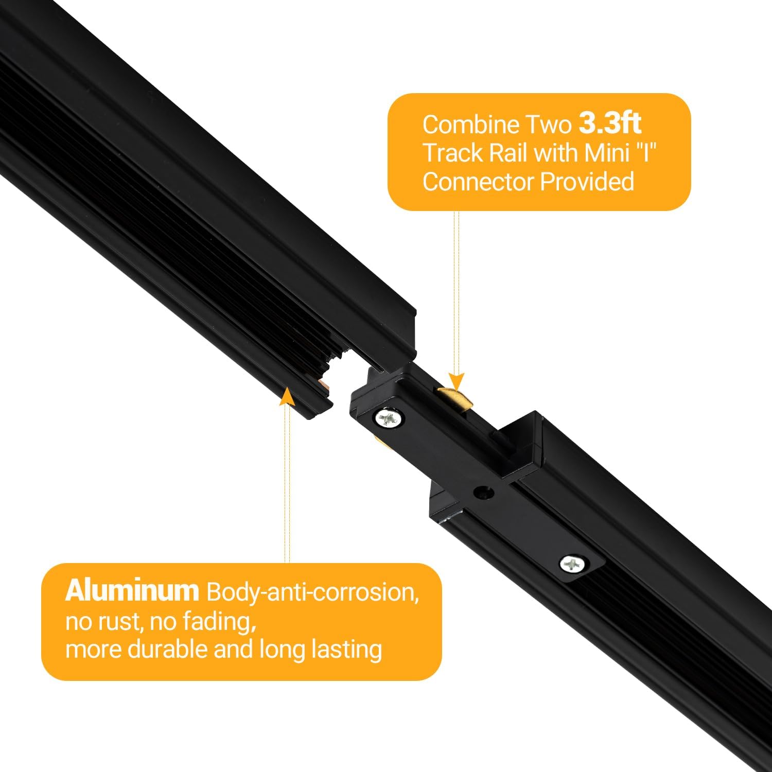 Ring-shaped 2pcs H track lighting kit, black in color, equipped with end caps and a live end feed connector. Compatible with single-circuit 120V H-style systems, suitable for LED lighting heads Excludes lighting fixtures