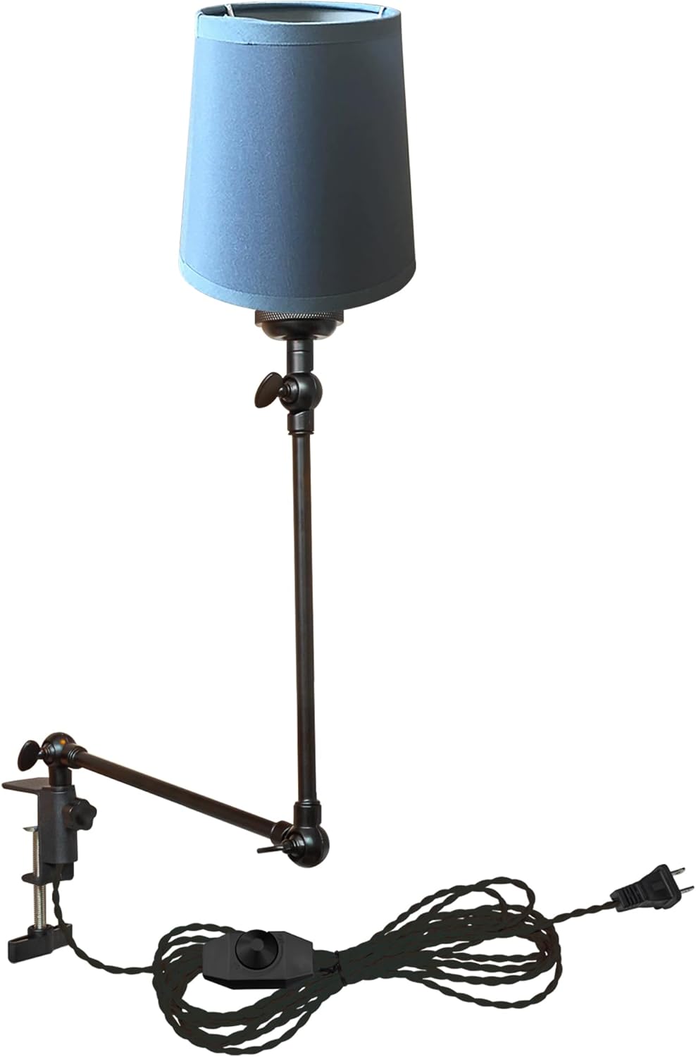 Kiven Plug-in Modern Clip-on Desk Lamp, 1-Light Nordic Nightstand Lamp with Flexible Arm, Orange Drum Fabric Lampshade, 8.2FT Plug in Cord, Decorative Clamp Lamp for Office Home Bookshelf Bedside