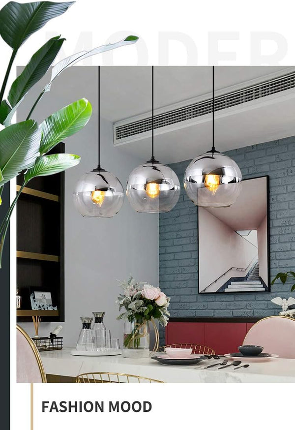 L Track Pendant Light with Globe Glass Shade Vintage Mini Track Pendants 36 inches Cord Chrome E26 Chandelier Dimmer for Background Wall Dining Room Kitchen Island 3 Packs Customizable