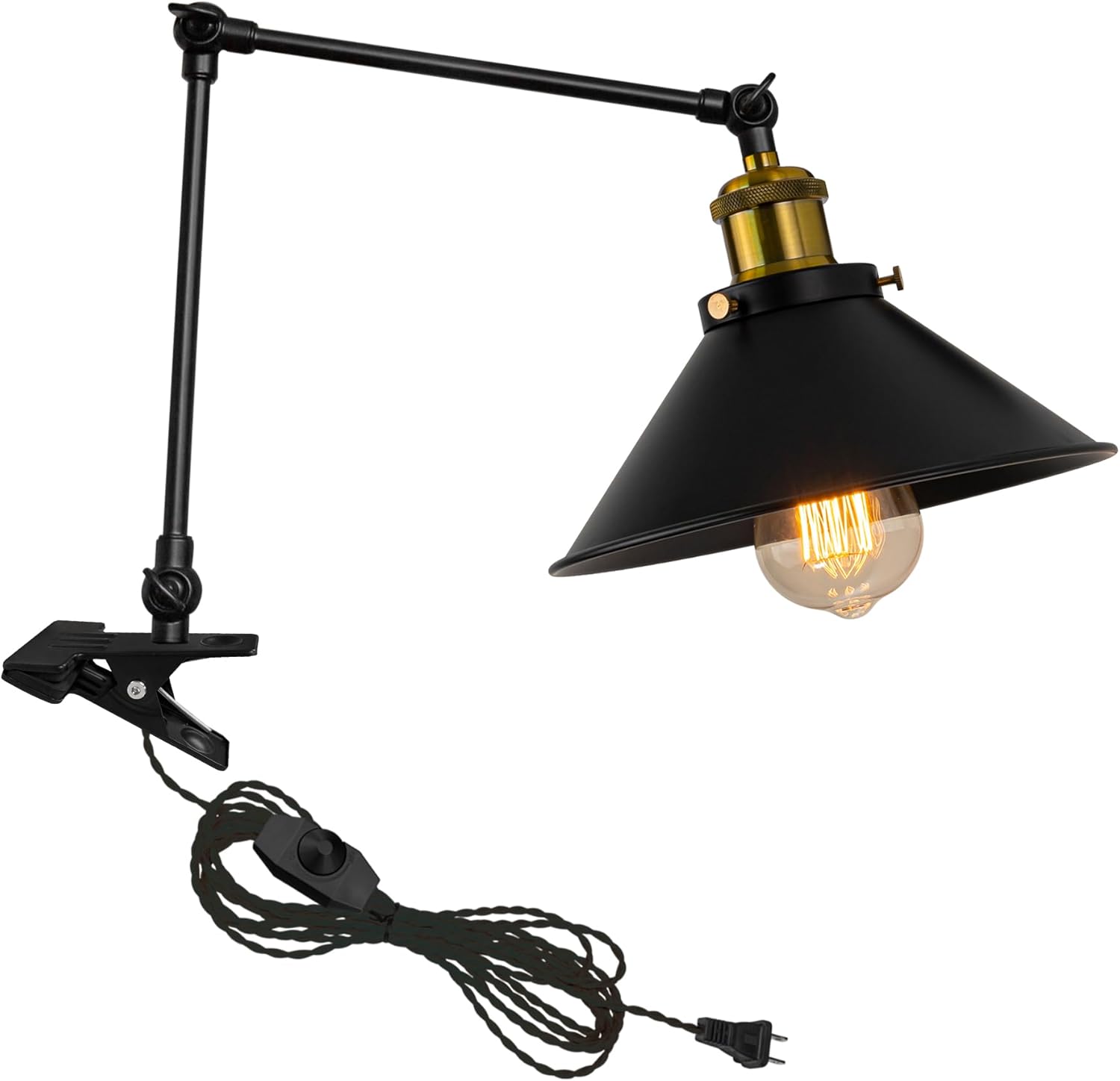Kiven Plug-in Modern Clip-on Desk Lamp, 1-Light Nightstand Lamp with Flexible Arm, 8.2FT Plug in Cord, Decorative Clamp Lamp for Office Home Bookshelf Bedside Green Finish