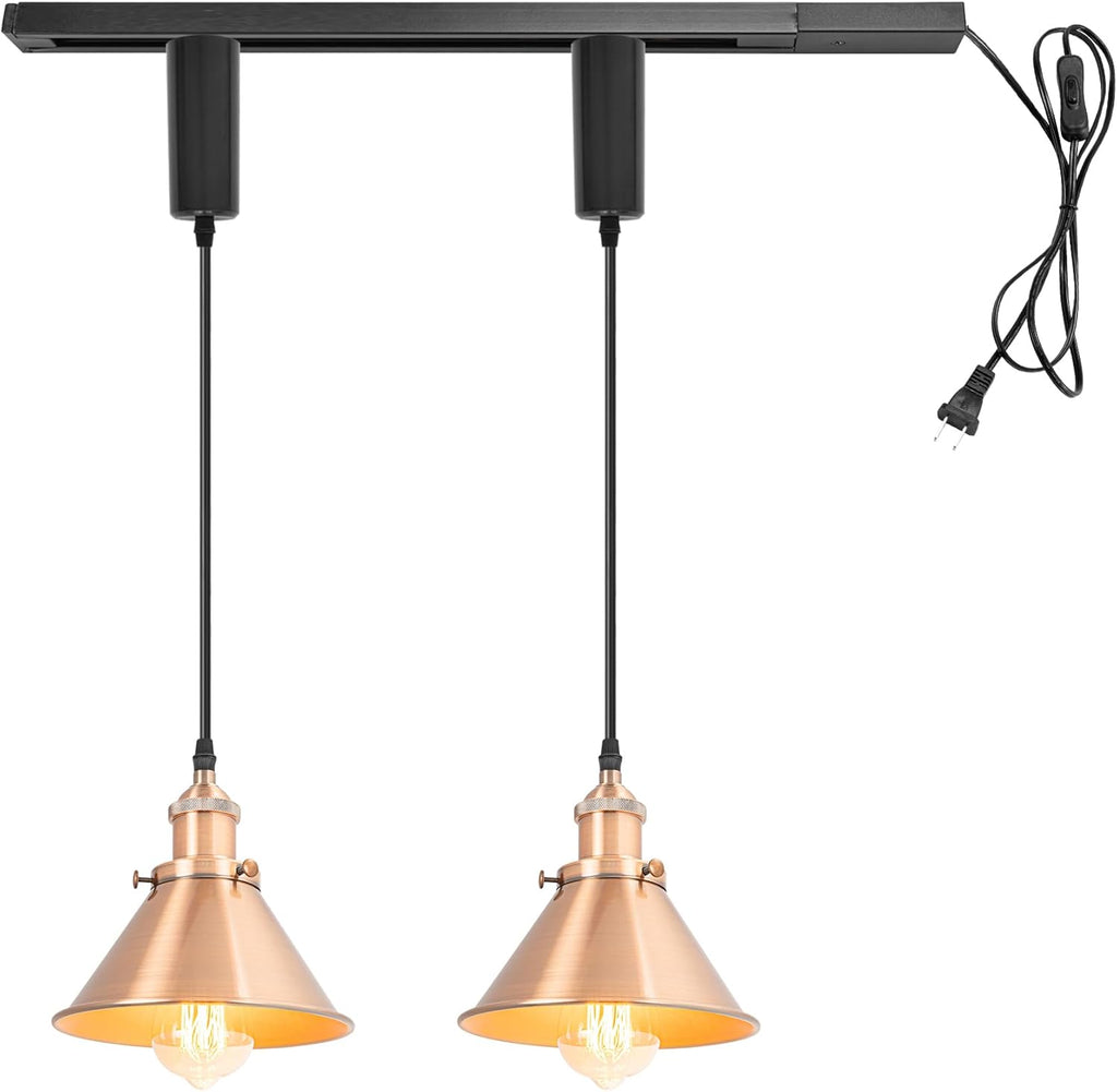 Pack of 3 Adjusted Wire Length H-Type Track Pendant Light 3.9 Ft Twisted Cord E26 Base Industrial Design Black Metal Pendant Light Fixture for Loft Aisle Bar(No Bulb & Track Lighting Rails)
