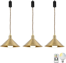 Load image into Gallery viewer, Rechargeable Battery Adjustable Cord Wireless Pendant Light Copper Shade Smart RGB LED Bulbs with Remote