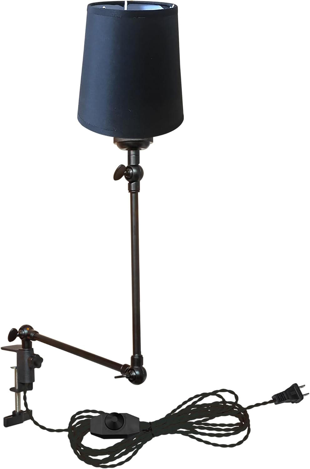 Kiven Plug-in Modern Clip-on Desk Lamp, 1-Light Nordic Nightstand Lamp with Flexible Arm, Orange Drum Fabric Lampshade, 8.2FT Plug in Cord, Decorative Clamp Lamp for Office Home Bookshelf Bedside
