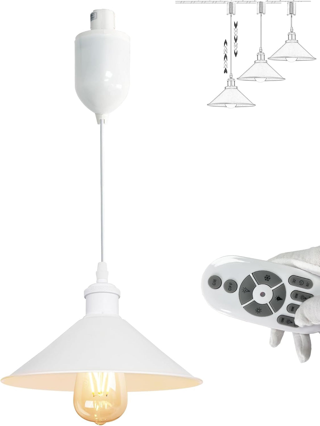 Dimmable H-Track Mount Pendant Light Adjustable Height Industrial Style Black Metal Instant on Auto Retract Track Mount Pendant Light Decorate for Kitchen Island Customizable (No bulbs & Track System)