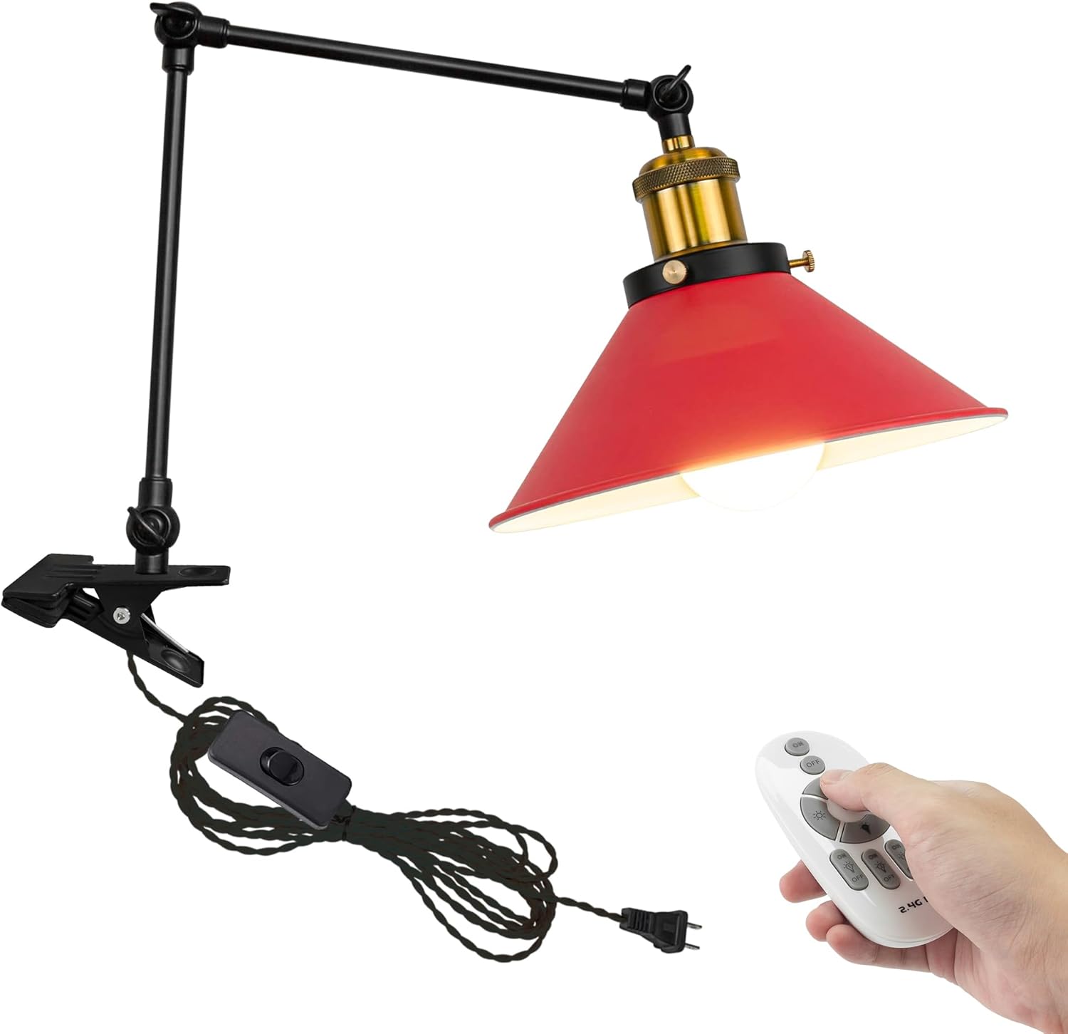 Kiven Plug-in Modern Clip-on Desk Lamp, 1-Light Nightstand Lamp with Flexible Arm, 8.2FT Plug in Cord, Decorative Clamp Lamp for Office Home Bookshelf Bedside Green Finish