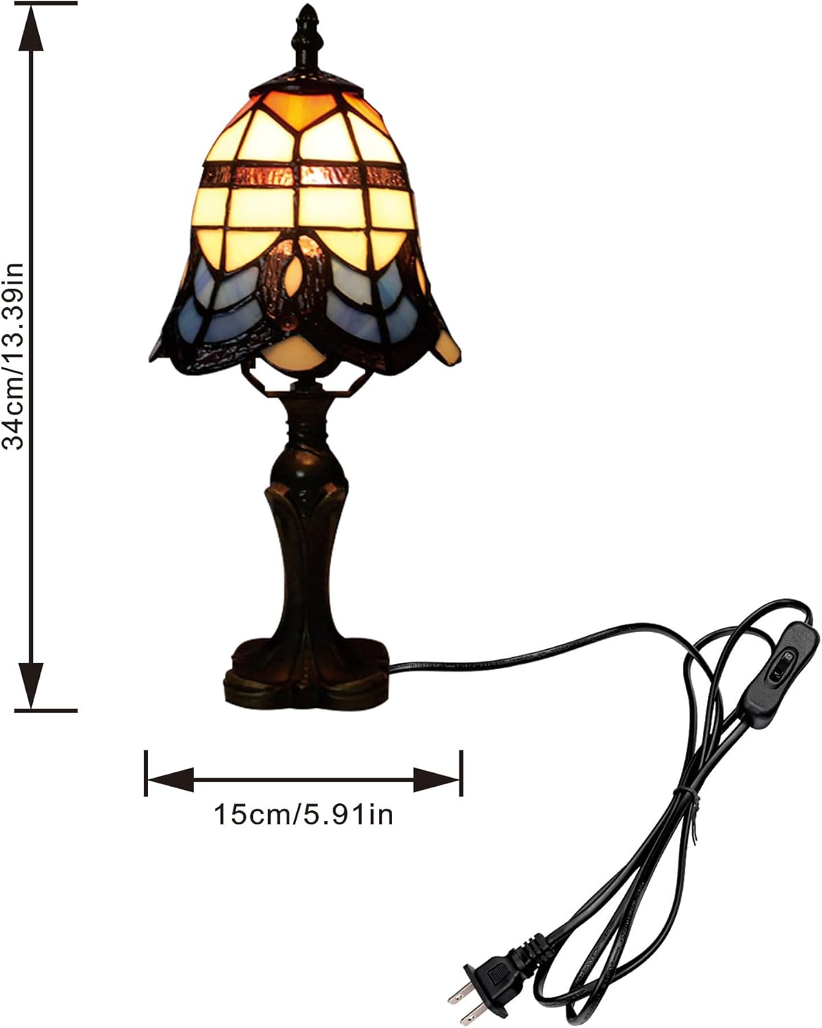 Kiven Plug in Table Lamp, Dimmable Desk Lamp with φ5.9 Glass Lampshade,Tiffany Style Nightstand Lamp Plug in with Remote Control for Living Room Reading Bedside Lamp, 1-Light