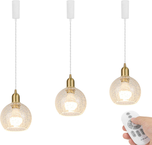 Kiven L Type 3-Pack Glass Pendant Light with Remote, Dimmable, Adjustable Length, E26 Base, Modern Nordic Hanging Light for Kitchen, Dining Room