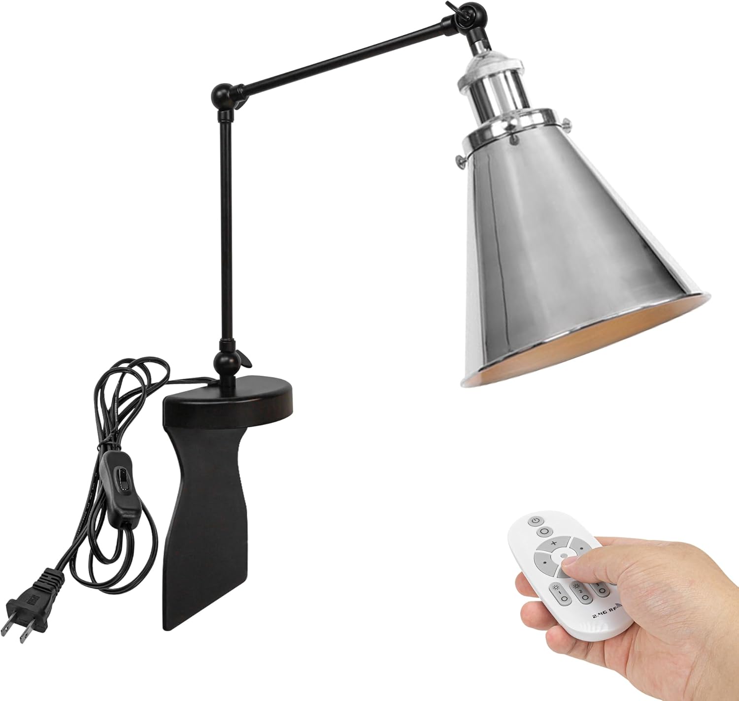 Kiven Headboard Reading Light, Dimmable LED Book Reading Lamp, Industrial Nightstand Lamp with Adjustable Swing Arm, 8.2ft Cord, Remote Control for Reading Bedside Side Table Desk, Black&Gold