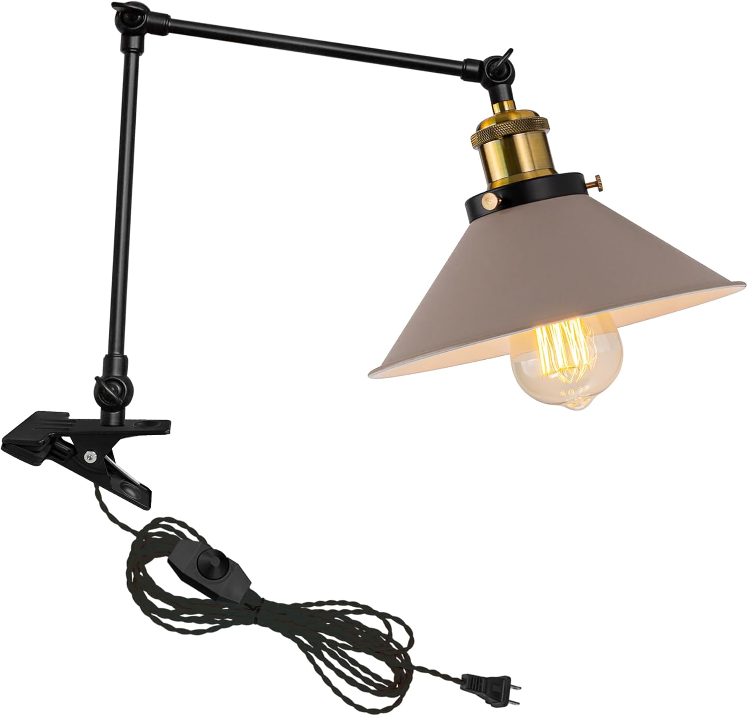 Kiven Plug-in Modern Clip-on Desk Lamp, 1-Light Nightstand Lamp with Flexible Arm, 8.2FT Plug in Cord, Decorative Clamp Lamp for Office Home Bookshelf Bedside Green Finish