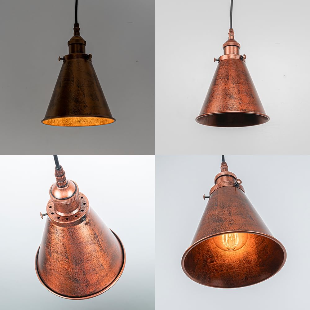 Rust metal cone shade pendant lighting, vintage style Adjusted Cable Track Lamp for kitchen and home.