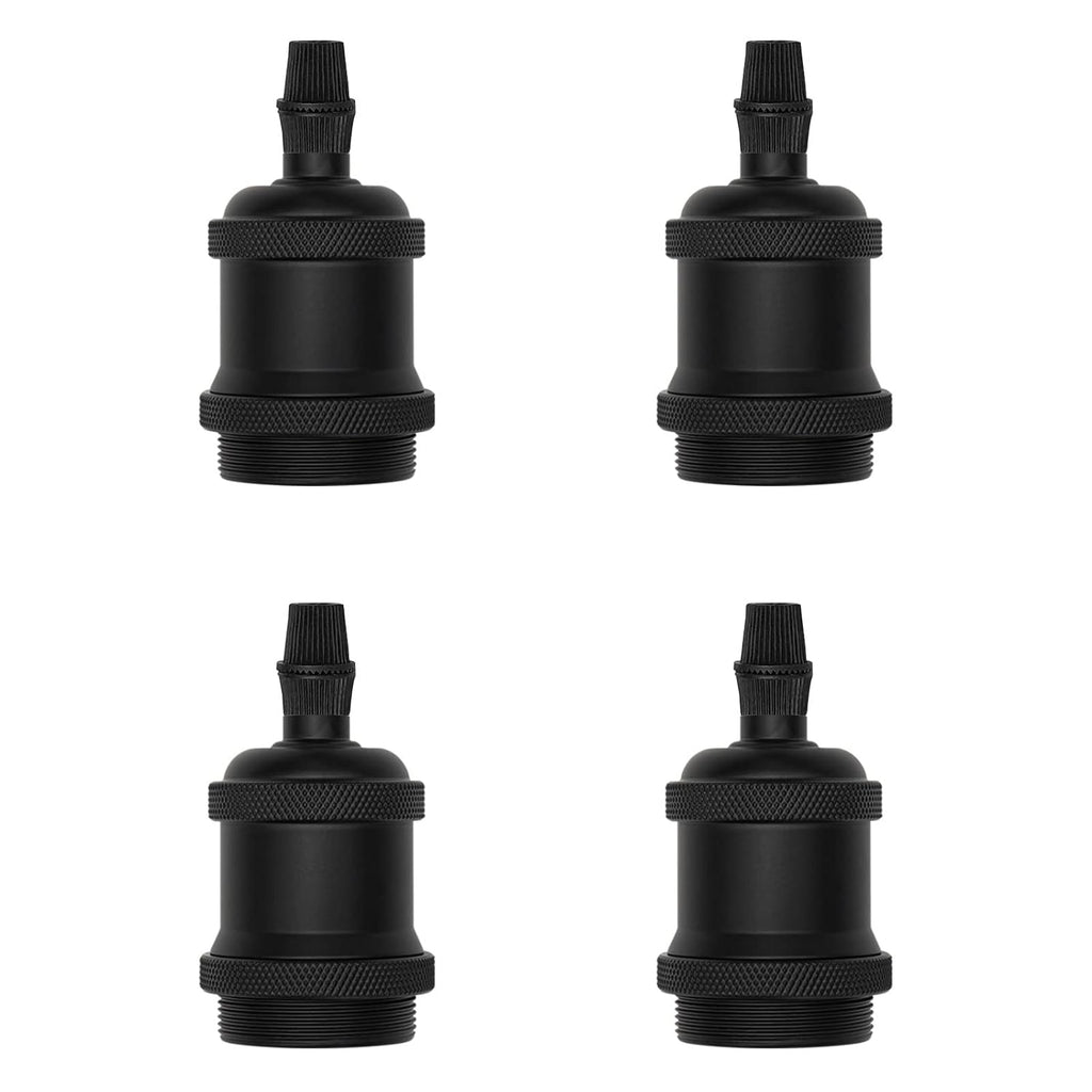 Kiven4Pcs Vintage Industrial E26 Lamp Socket with Rotated Switch Edison Retro Mini Lamp Holder for Decorative DIY Lighting Black Color