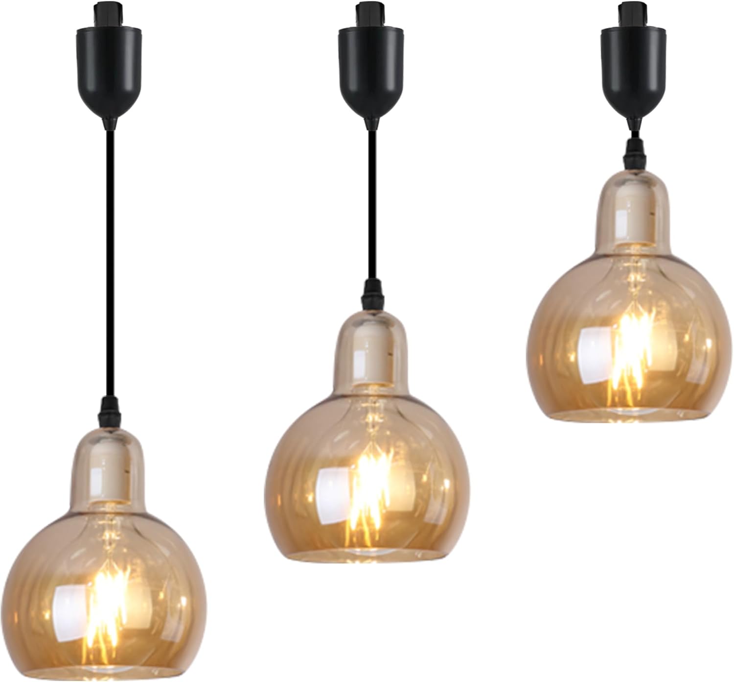Kiven J-Type Track Lighting, 1-Light Modern Juno Track Pendant Light with Clear Glass Lampshade, J Track Light Pendant Adjustable Length for Bedroom Kitchen Shop (Bulb NOT included)