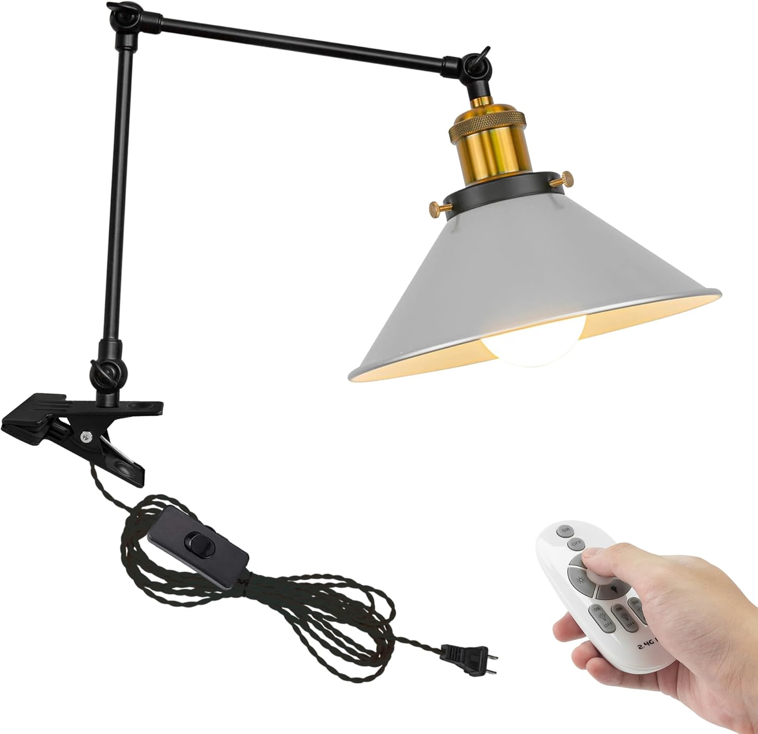 Kiven Plug-in Modern Clip-on Desk Lamp, 1-Light Nightstand Lamp with Flexible Arm, 8.2FT Plug in Cord, Decorative Clamp Lamp for Office Home Bookshelf Bedside Green Finish