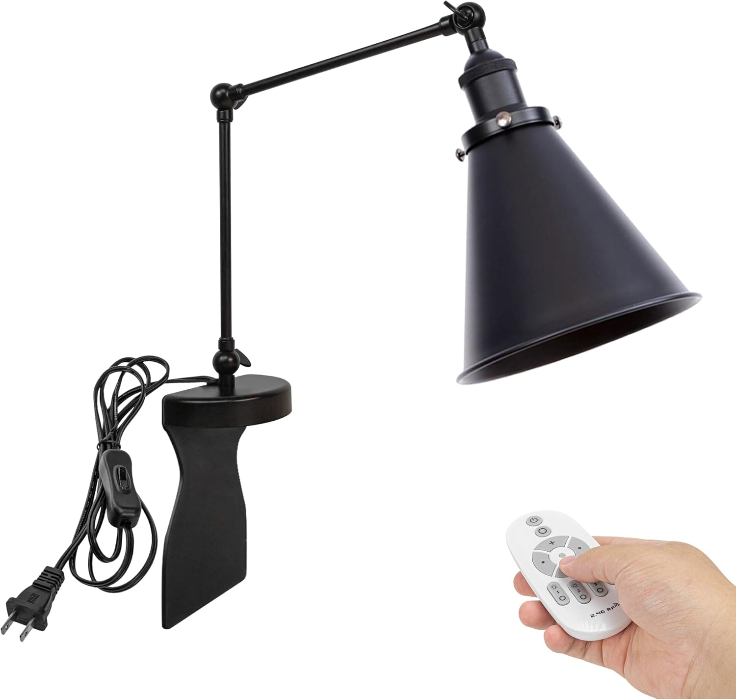 Kiven Headboard Reading Light, Dimmable LED Book Reading Lamp, Industrial Nightstand Lamp with Adjustable Swing Arm, 8.2ft Cord, Remote Control for Reading Bedside Side Table Desk, Black&Gold