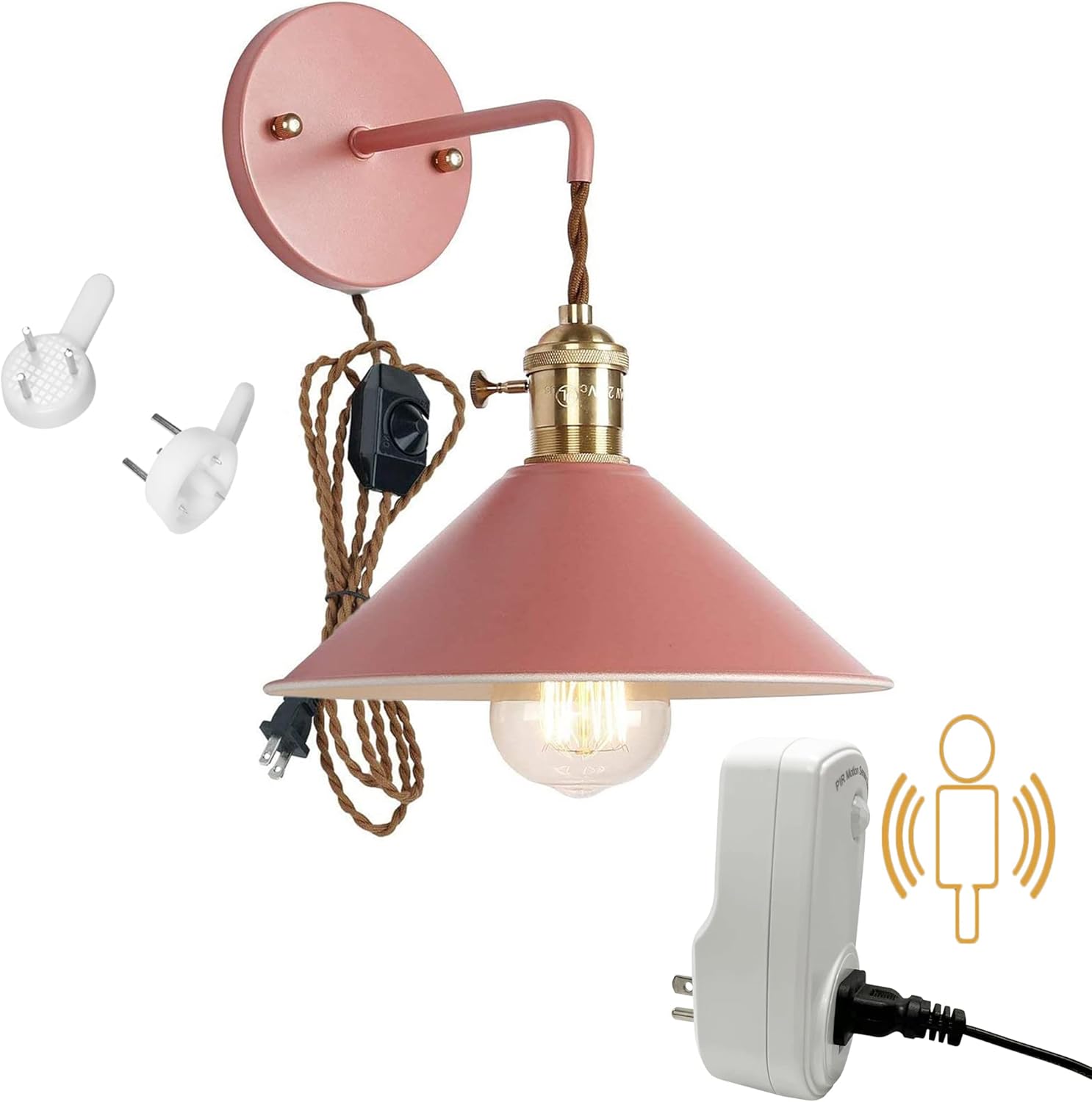Kiven Wall Sconce Green Macaron Lighting Fixture with Plug-in Cord(5.9FT),Dimmable and Timed Wall lamp for Bedroom Bathroom-1 Pack