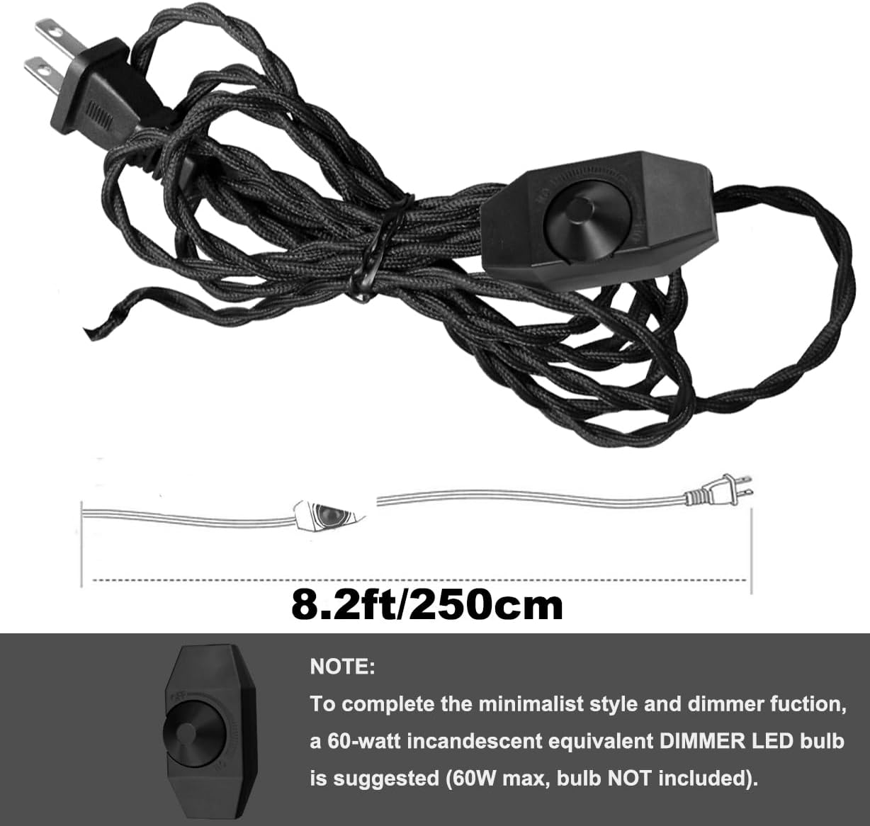 Kiven Dimmable Clip-on Desk Lamp, 1-Light Iron Modern Nightstand Lamps with Flexible Swing Arm, 8.2FT Plug in Cord, Decorative Clamp Lamp for Office Bedside Bookshelf Cabinet E26 Sokcet,Black