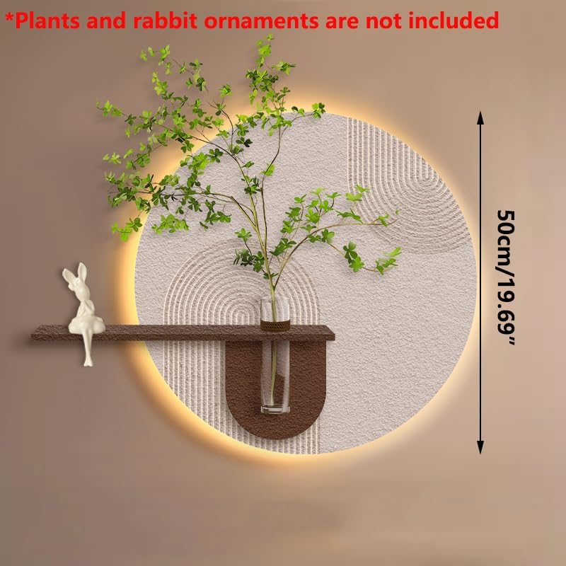 Kiven Wall-Mounted Adjustable Warm Light with 4.9ft Plug-in Cord – Modern Decorative Wall Art & Vase Set for Home Décor Restaurant (Excludes Plants & Rabbit Figurines)