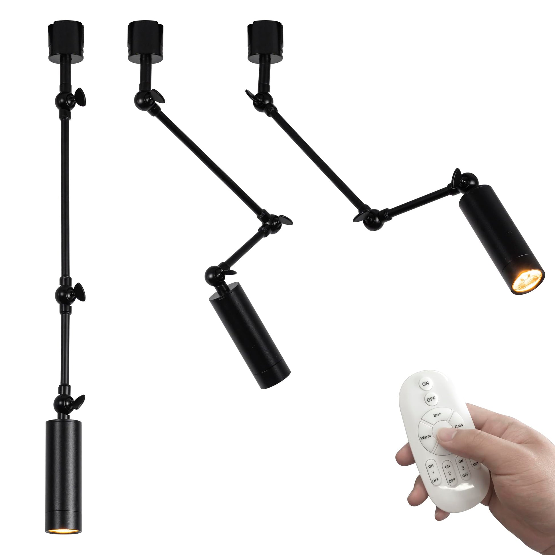 Kiven Remote Control LED H Track Lighting, Dimmable Spot Light with Adjustable Long Swing Arm, Modern Black Directional Spotlight for Accent, Gallery, and Home Decor