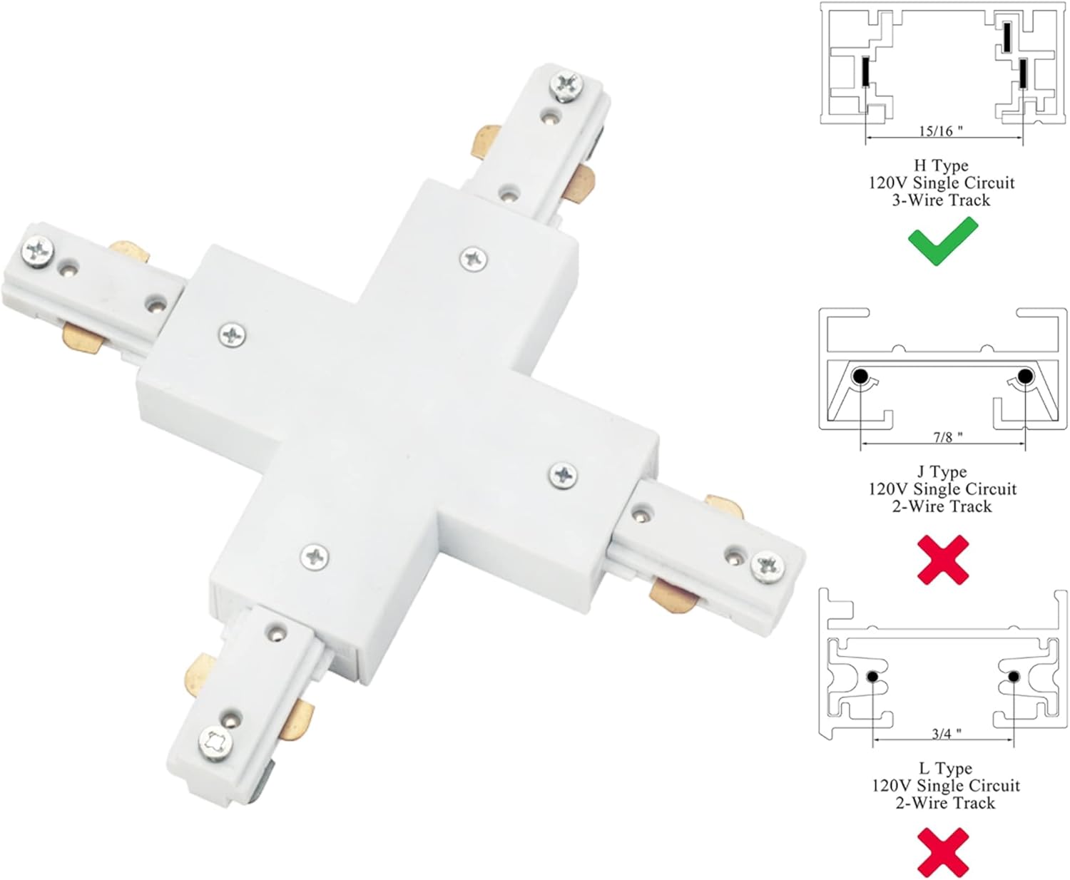 H Track Lighting Live End Cord Kit, 1PCS 4.9FT Track Live End Connector with Cord Plug for H Type Single Circuit 3-Wire-1 Track Lighting System, White