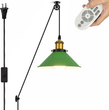 Load image into Gallery viewer, Industrial Pulley Pendant Lamp with 15ft &amp; 20ft Plug-in Cord Dimmer Smart Led Bulb Iron Cone Shade