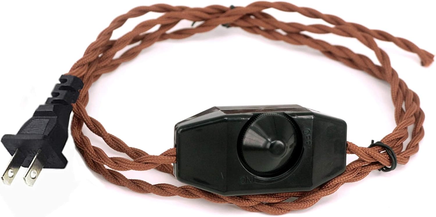 Kiven 8.2ft Twisted Rayon Cloth Covered Cord Set with Dimmer Switch Installed,White