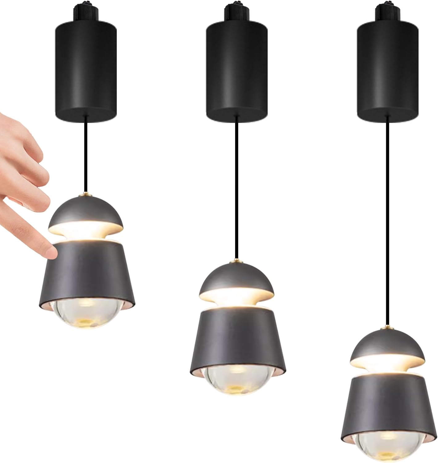 Kiven Adjustable Height Touch Control Track Pendnat Light J-Type Retractable Lift Track LED Macaron Indoor Island Light Accent 3000K Warm White Modern Bell Shape UP-Downlight, White, 3 Lights