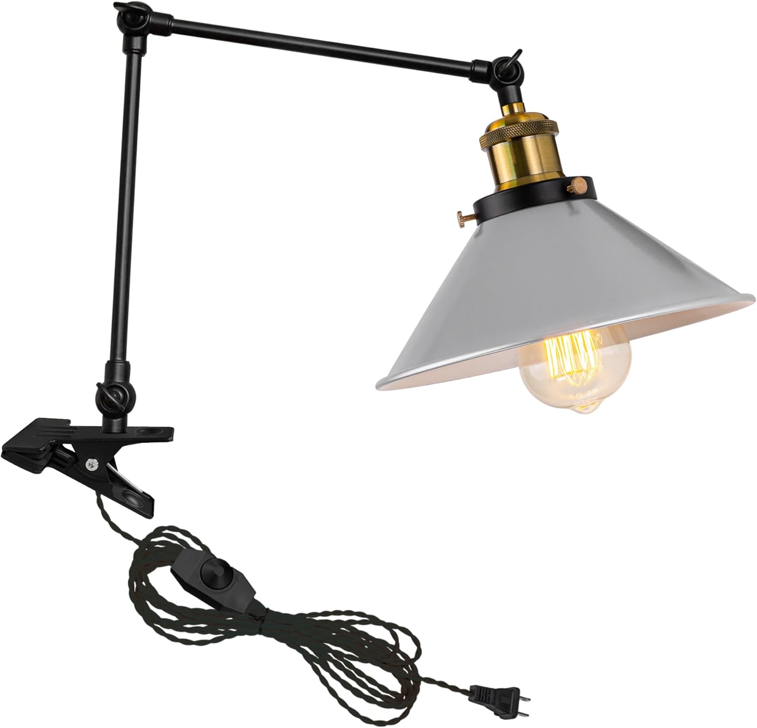 Kiven Plug-in Modern Clip-on Desk Lamp, 1-Light Nightstand Lamp with Flexible Arm, 8.2FT Plug in Cord, Decorative Clamp Lamp for Office Home Bookshelf Bedside Green Finish