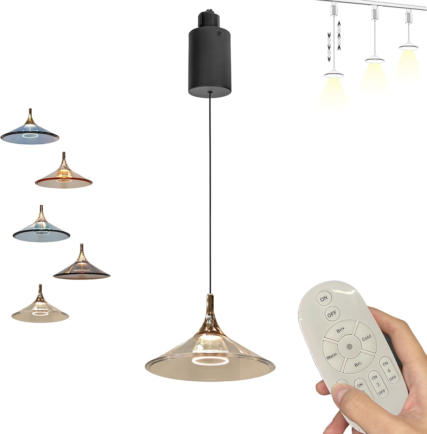 Adjustable Height Track Pendant Lightings H-Type Retractable Lift Light by Remote Control with Stepless Dimming - Indoor Island Light - Acrylic Cover, Sky Blue