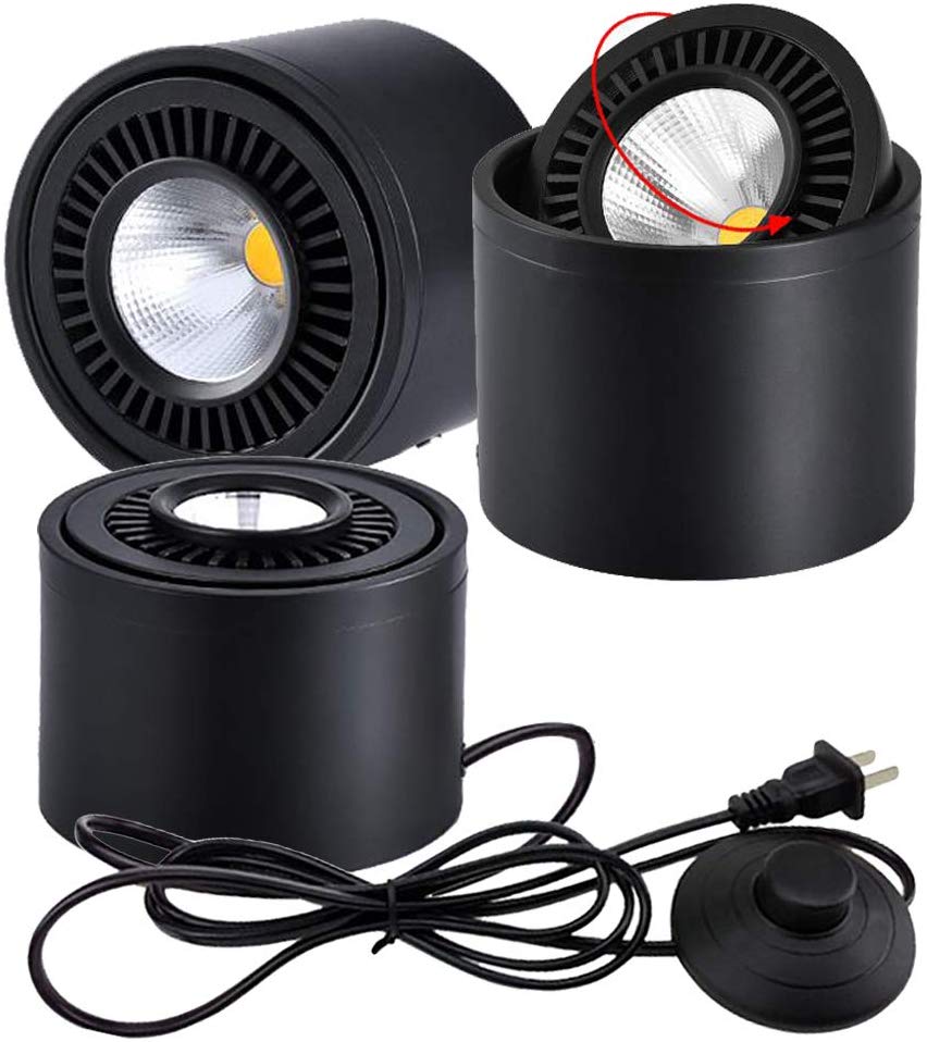 Black 5W LED Barrel Spotlight with Foot Pedal Cord, adjustable accent lighting from Kiven Lighting.