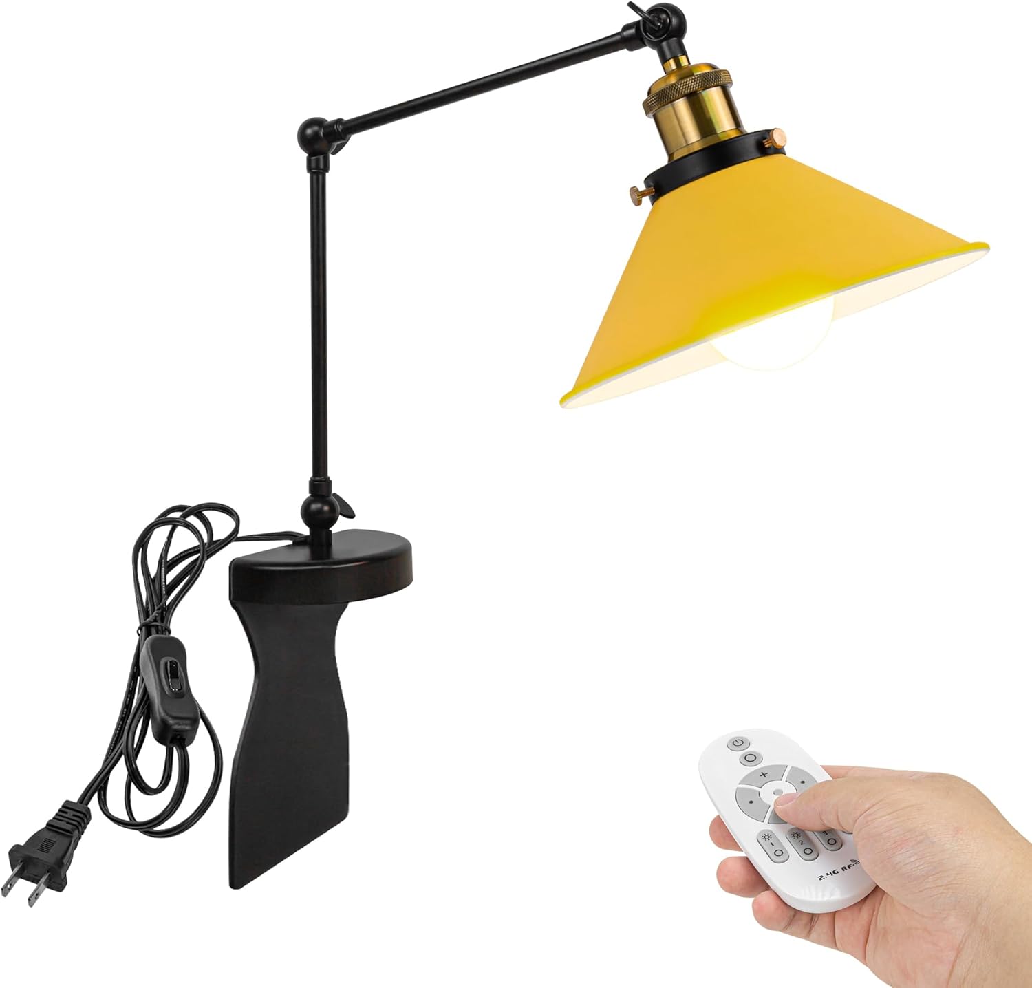 Kiven Headboard Reading Light, Dimmable LED Book Reading Lamp, Modern Nightstand Lamp with Adjustable Swing Arm, 8.2ft Cord, Remote Control for Reading Bedside Side Table Desk, Black