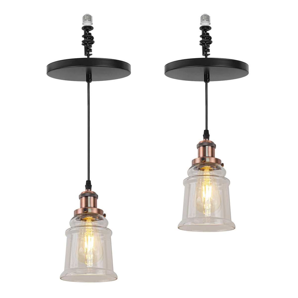 Kiven Instant Light Conversion Kit for 4/5/6inch Hole,Glass Farmhouse Lighting Recessed Can Light Conversion Kit to Pendant with E26 Screw-in Adapter for Kitchen Island Hallway Black TB0213