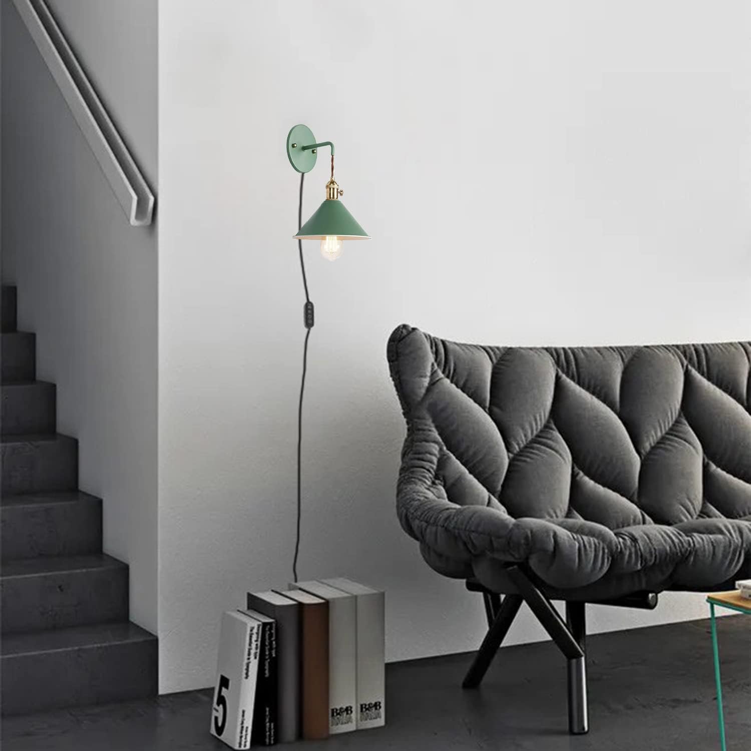 Kiven Wall Sconce Green Macaron Lighting Fixture with Plug-in Cord(5.9FT),Dimmable and Timed Wall lamp for Bedroom Bathroom-1 Pack