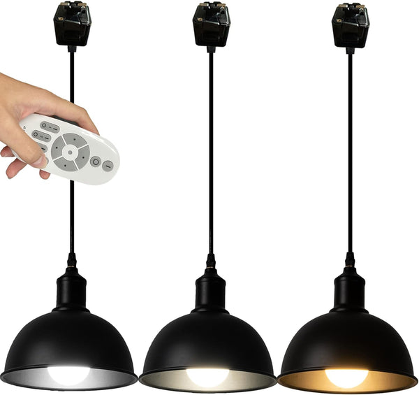 Kiven Retro Black Iron Shade Track Pendant Lights, dimmable, with remote control, modern farmhouse kitchen lighting.