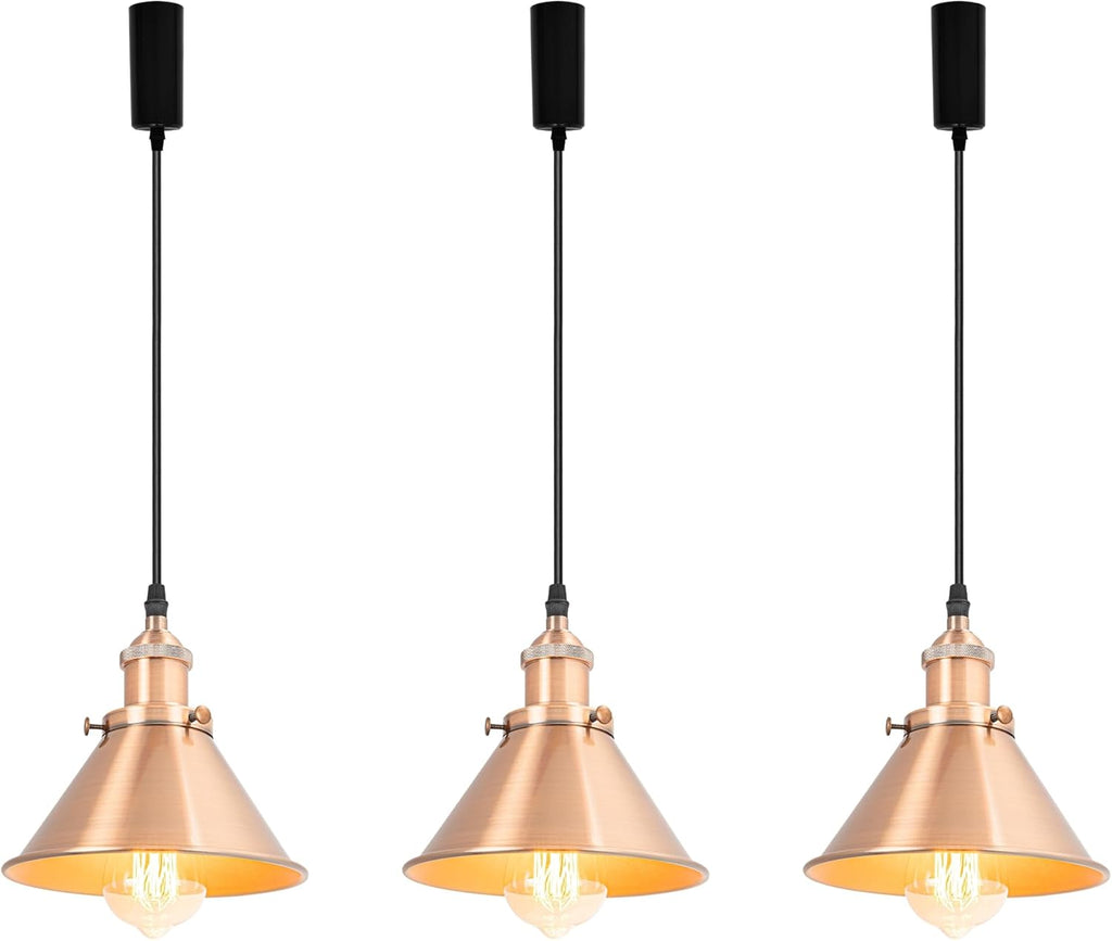 Pack of 3 Adjusted Wire Length H-Type Track Pendant Light 3.9 Ft Twisted Cord E26 Base Industrial Design Black Metal Pendant Light Fixture for Loft Aisle Bar(No Bulb & Track Lighting Rails)
