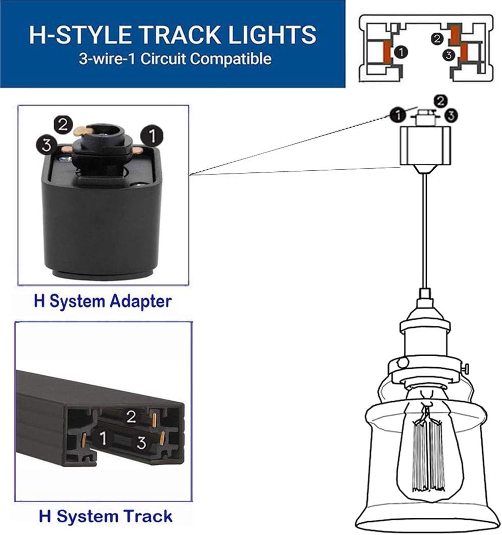 Kiven 3-Pack H/J Track Fixtures, Vintage Industrial Pendant Light w/ 5.12" Glass Shade, Dimmable