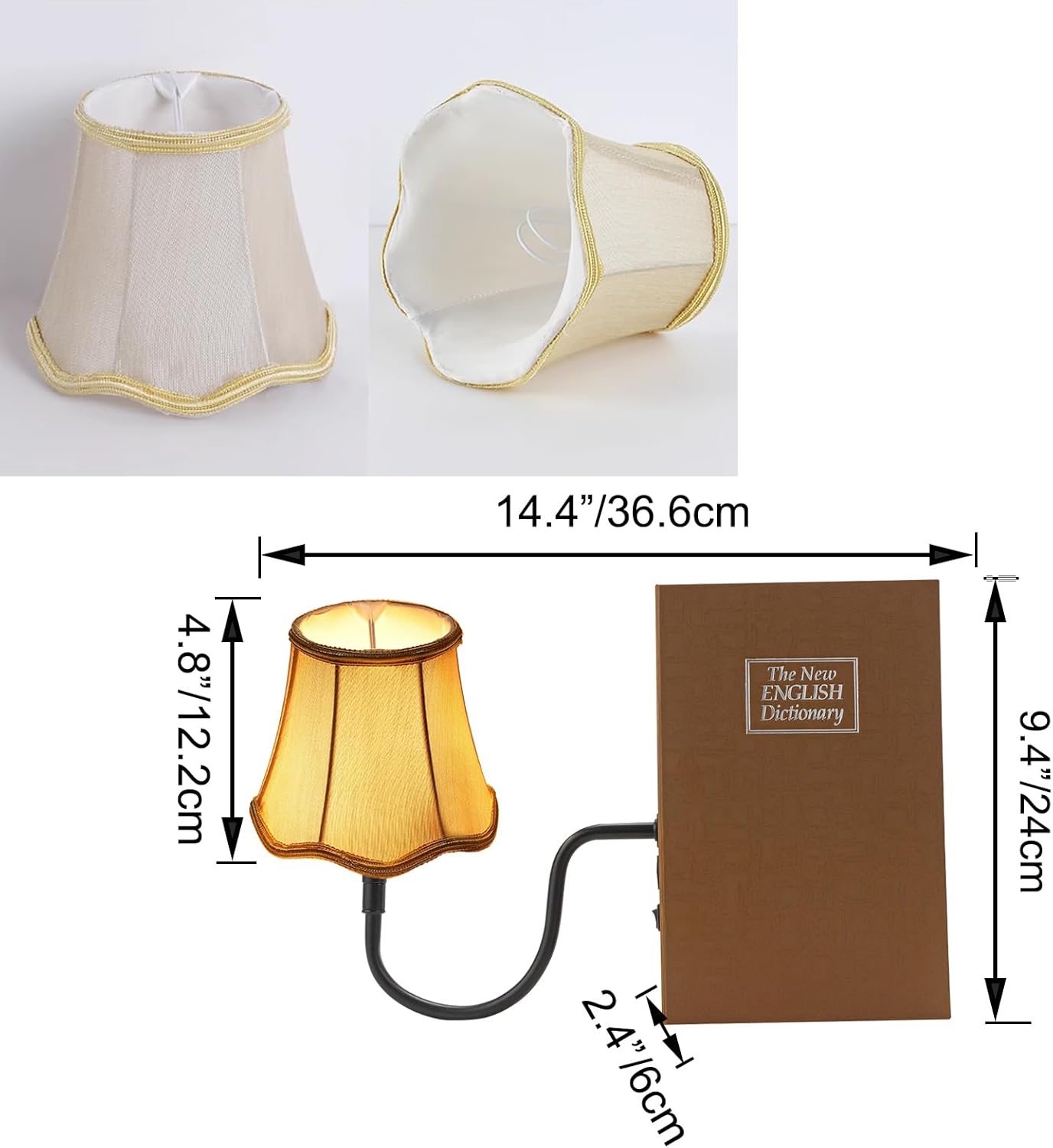 Kiven Cordless Table Lamp, Set of 2 Rechargeable Bookshelf Lamp with Off-White Fabric Lampshade, Farmhouse Decorative Bookend, Cordless Lamp for Office Home Decor Bedside Bookshelf