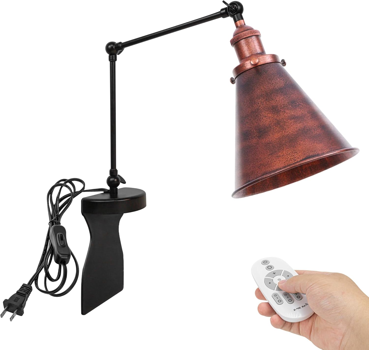Kiven Headboard Reading Light, Dimmable LED Book Reading Lamp, Industrial Nightstand Lamp with Adjustable Swing Arm, 8.2ft Cord, Remote Control for Reading Bedside Side Table Desk, Black&Gold