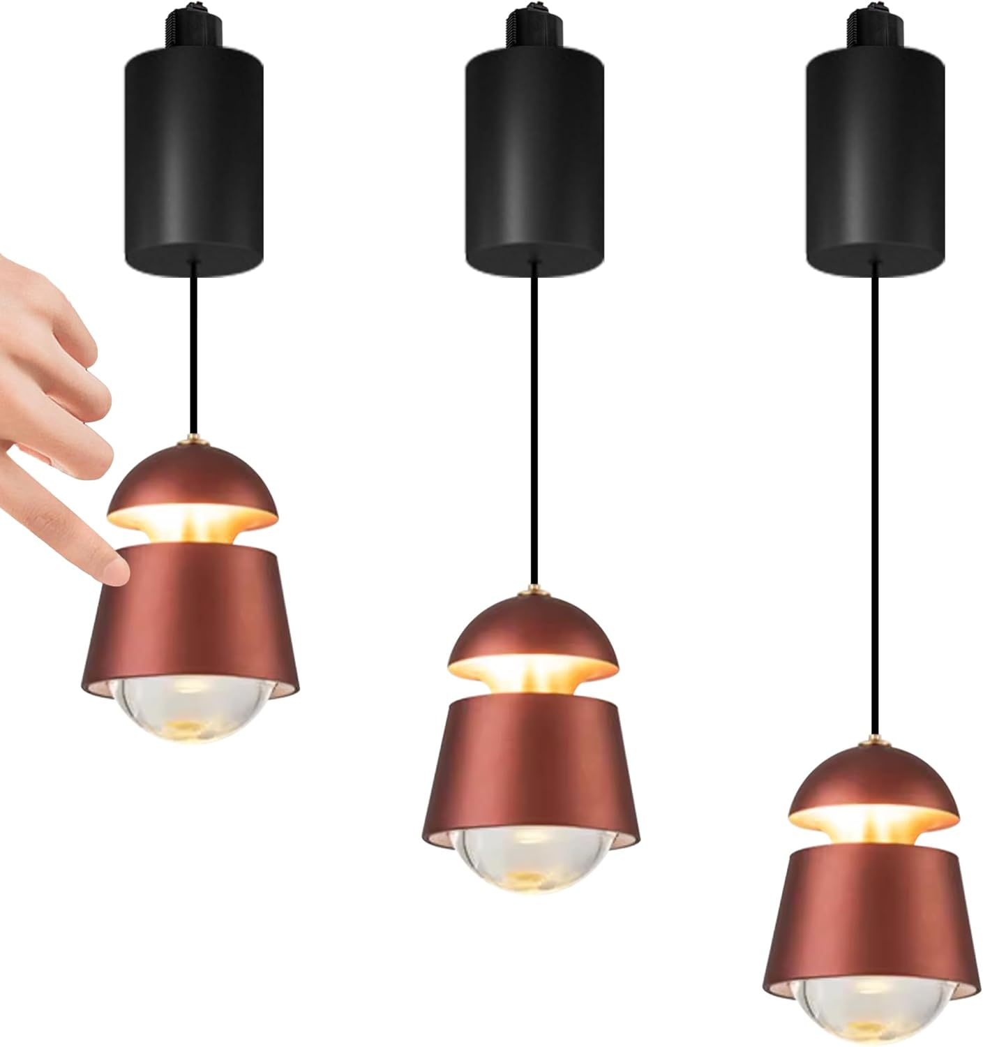 Kiven Adjustable Height Touch Control Track Pendnat Light J-Type Retractable Lift Track LED Macaron Indoor Island Light Accent 3000K Warm White Modern Bell Shape UP-Downlight, White, 3 Lights