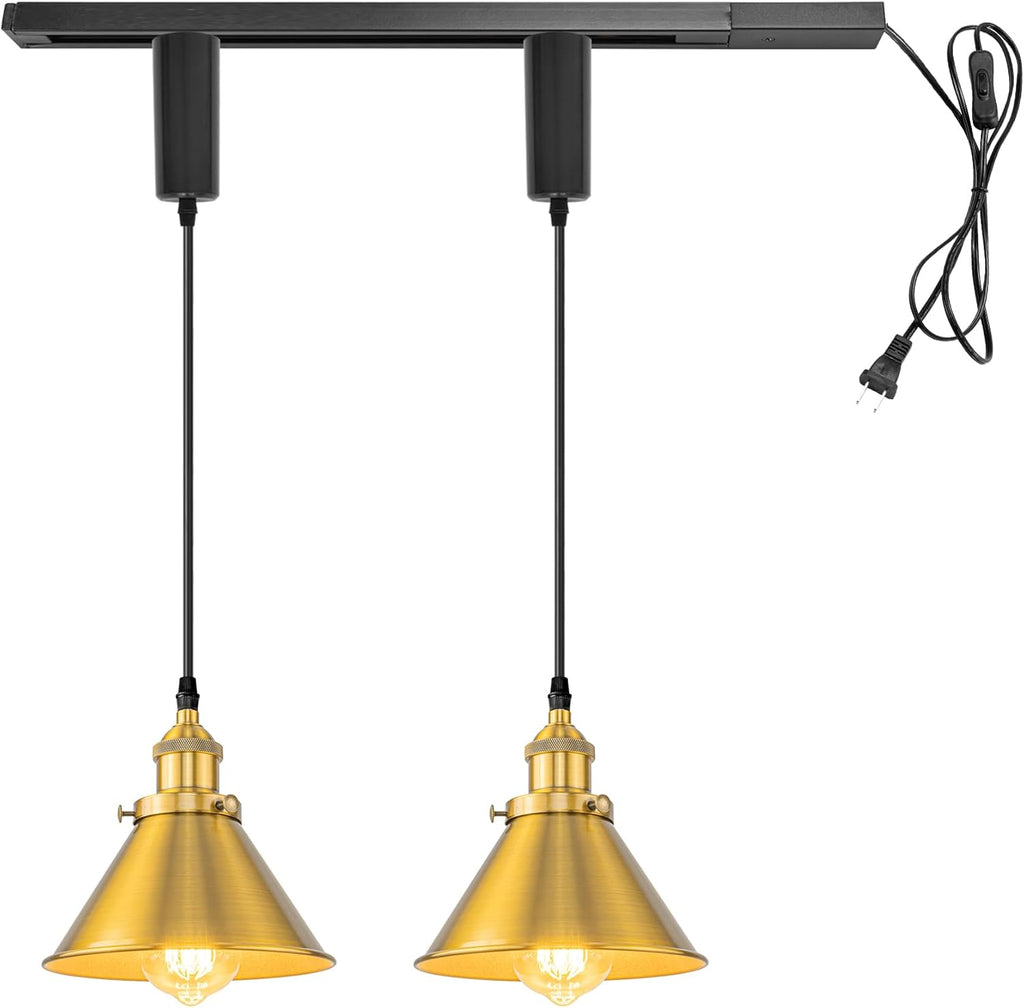 Pack of 3 Adjusted Wire Length H-Type Track Pendant Light 3.9 Ft Twisted Cord E26 Base Industrial Design Black Metal Pendant Light Fixture for Loft Aisle Bar(No Bulb & Track Lighting Rails)