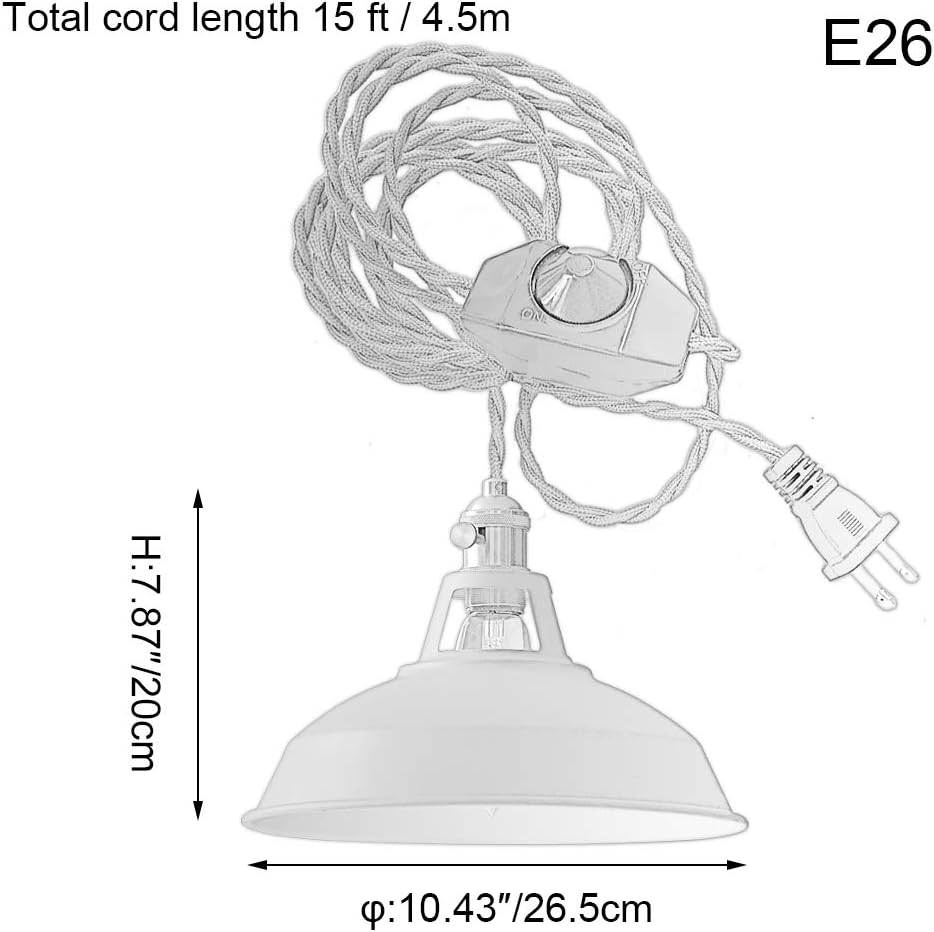 Kiven Iron Pendant Light with 15ft Plug-in UL On/Off Dimmer Switch Cord Ice Ocean Lampshade Light Twist Switch Fixtures Nordic Minimalist Loft Style for Dining Room Bulbs Not Included