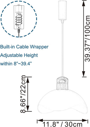 Adjustable height multi-color iron shade pendant light with built-in cable wrapper, ideal for home lighting.