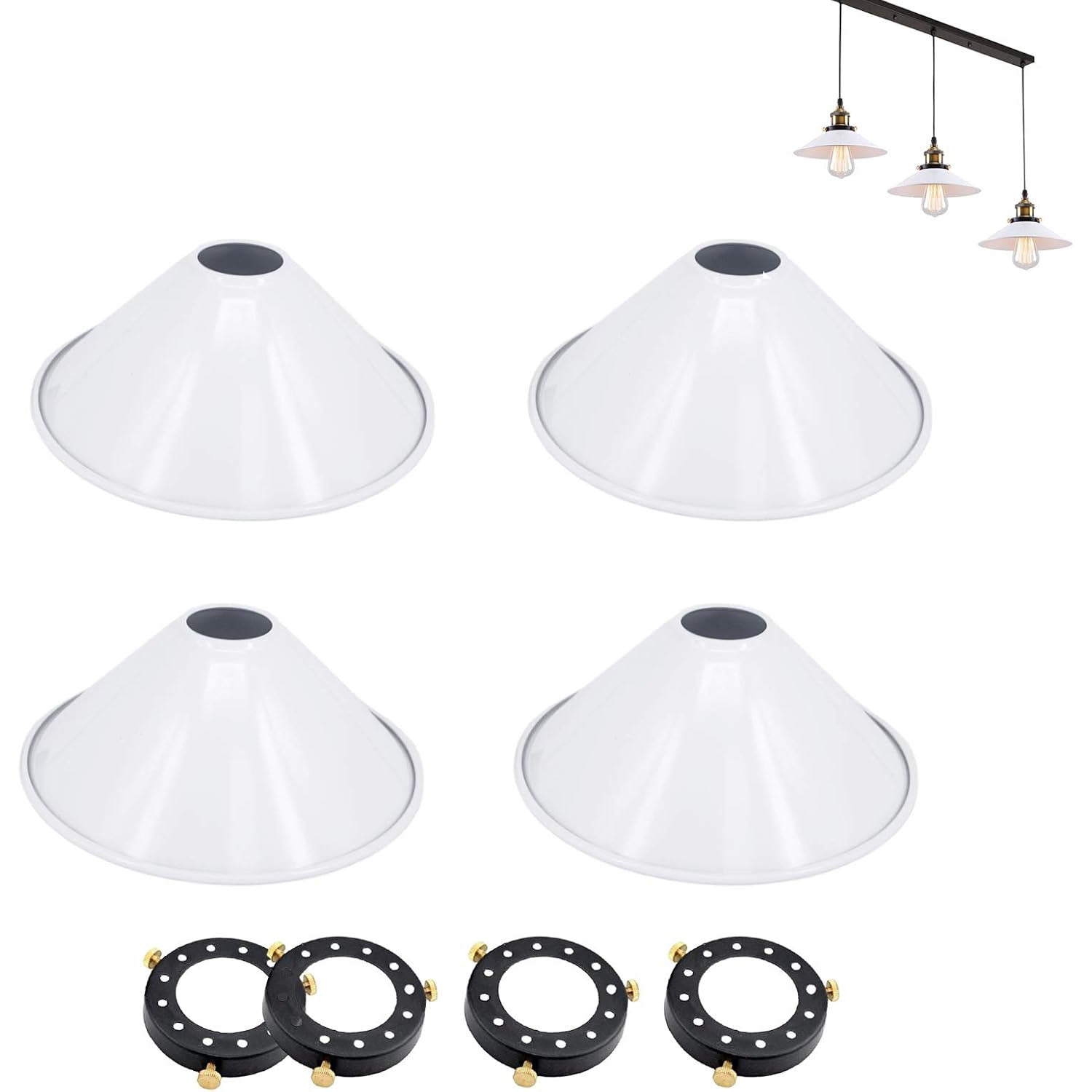Kiven 8.66" Lamp Shade for Pendant Light, Lamp Holder,Wall Lamp, White Industrial Vintage Style Light Shade for Pendant Lights, Pack of 4