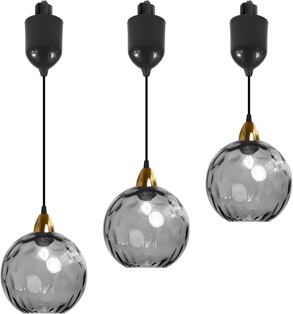 Adjustable Height Juno Track Lighting Pendants, 4 ft Cord, J-Type Dimmable Vintage Metal E26 Socket Chandeliers Orange Hammered Glass Globe for Bar 3 Lights Kitchen Ceiling