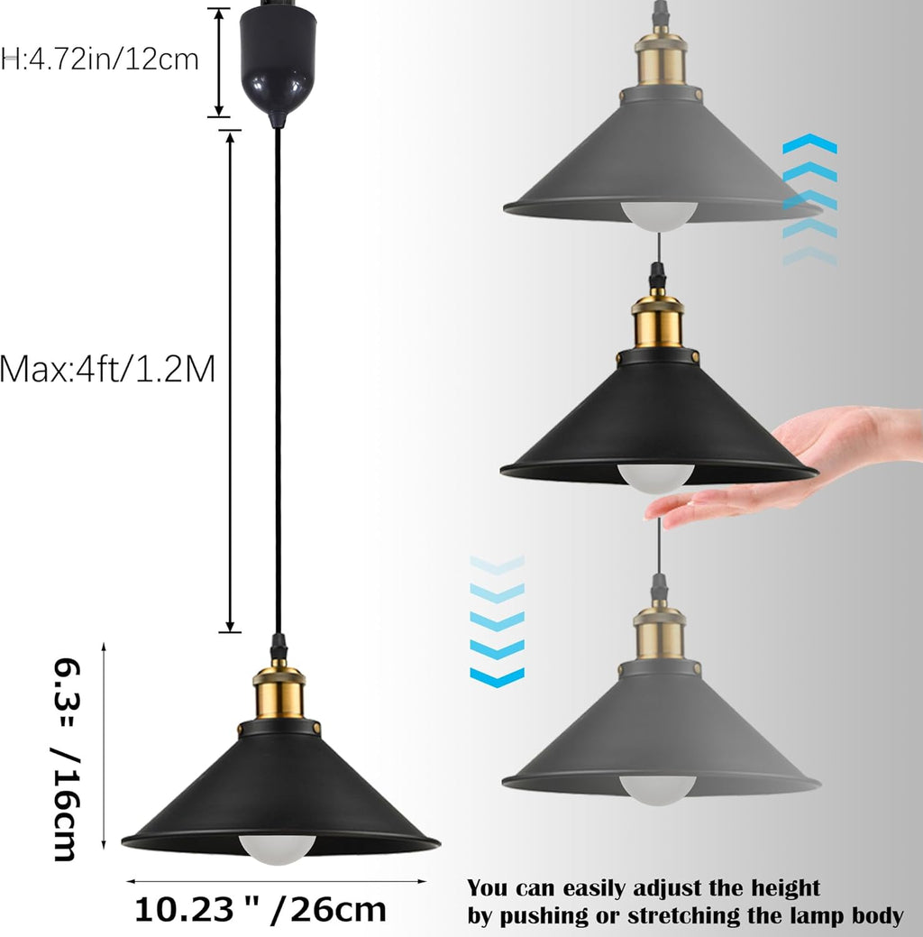 Dimmable H-Track Mount Pendant Light Adjustable Height Industrial Style Black Metal Instant on Auto Retract Track Mount Pendant Light Decorate for Kitchen Island Customizable (No bulbs & Track System)
