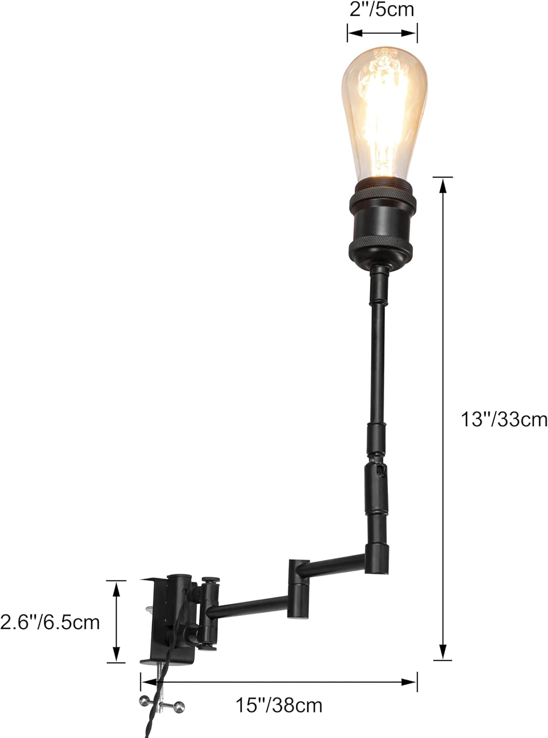 Kiven Plug-in Modern Clip-on Desk Lamp, 1-Light Iron Dimmable Nightstand Lamp with Flexible Arm,Remote Control, Decorative Clamp Lamp for Bookshelf Bedside Office Farmhouse Home Decor