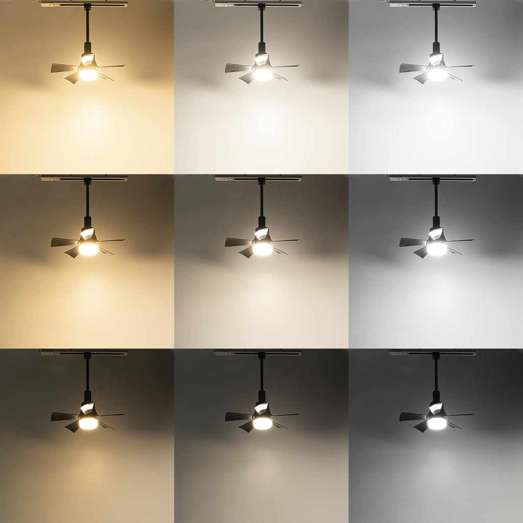 Modern Track Ceiling Fan with Light, Remote Control Dimmable, H Type, Black/White, for Kitchen & Living Spaces